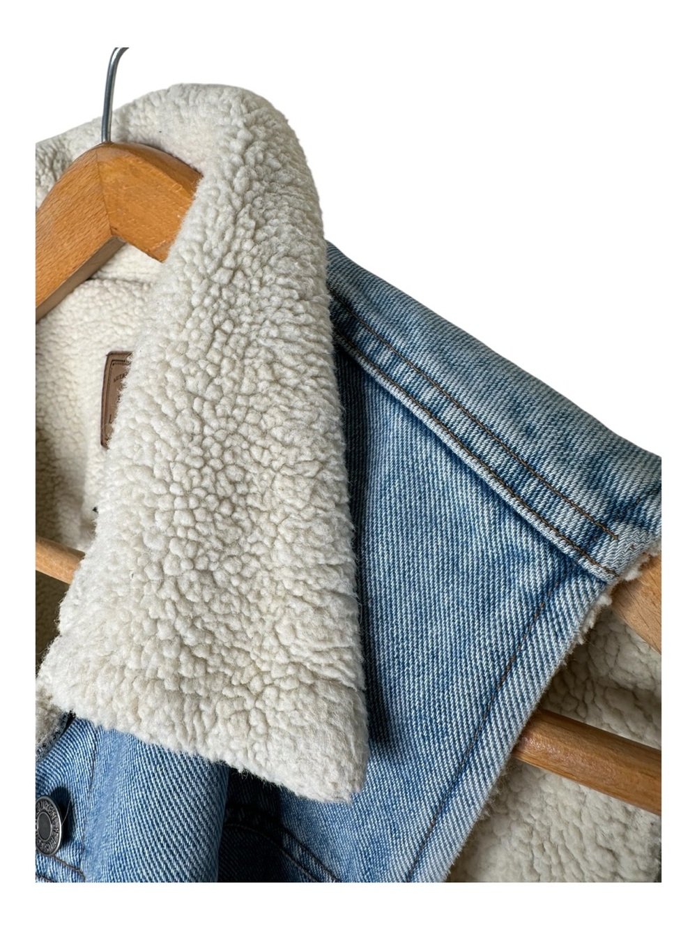 Vintage Lauren Ralph Lauren Blue Denim Vest Sherpa Lined Size 1X Western Preppy - Picture 7 of 14